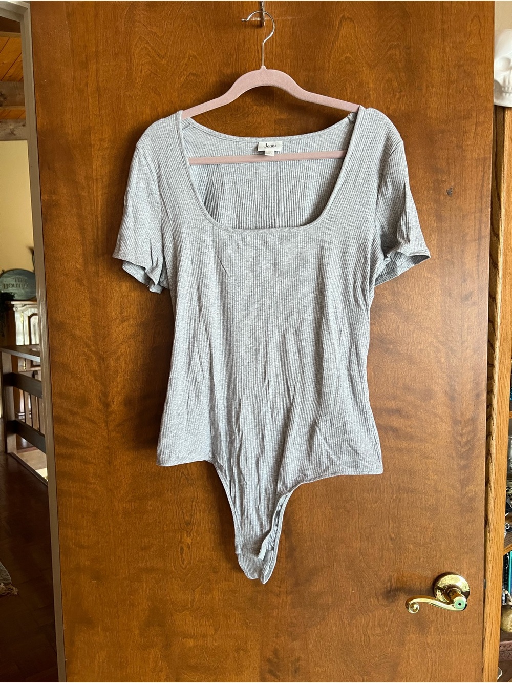 Jenni Light Gray Ribbed Short Sleeve Bodysuit NWOT